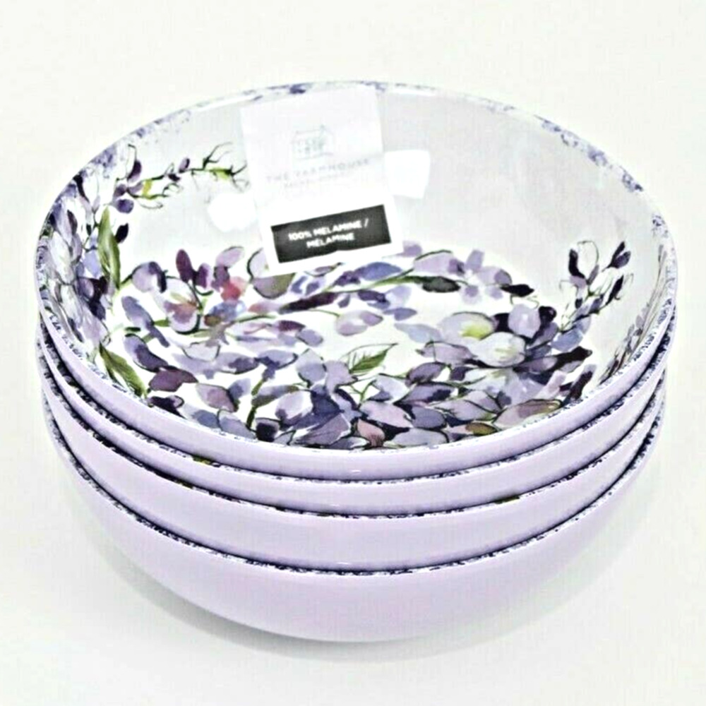 The Farmhouse Rachel Ashwell Melamine Salad Bowls 4 Pc Set  Lilac Floral